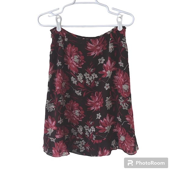 ANN TAYLOR Brown, Rose Pink Floral Silk Midi Skirt - Picture 4 of 11